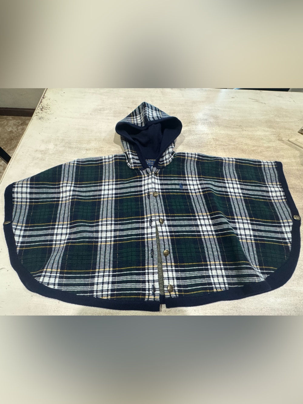 Girls Ralph Lauren Tartan Plaid Poncho/Sweater Hood Wool Size 2 /3T Gorgeous